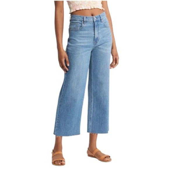 Free People We The Free Light Blue Raw Hem Wide Leg Jeans Size 30 - Picture 1 of 12